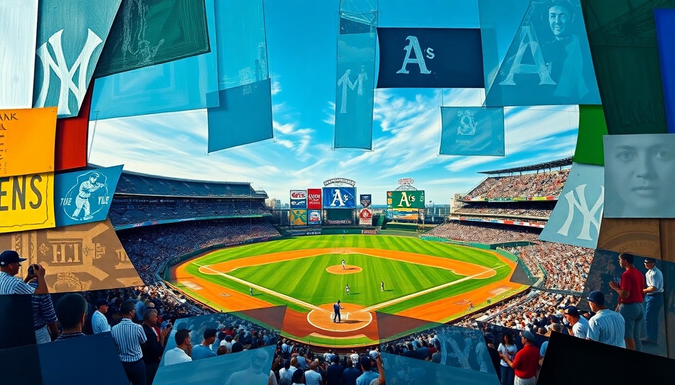 A fragmented, multi-angled painting depicting a baseball game in progress, with the players and field broken down into sharp, overlapping geometric shapes and planes of color.