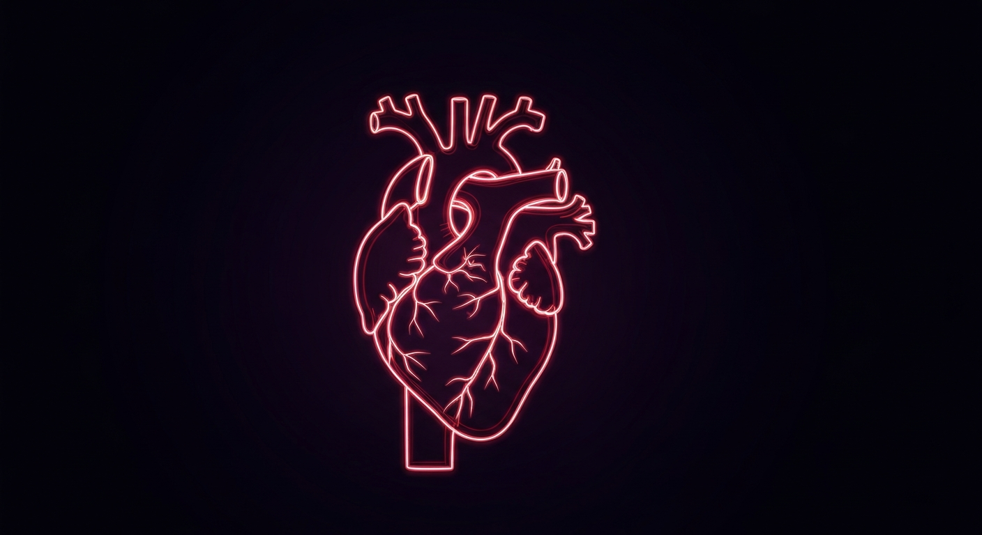 A glowing neon outline of a human heart pulsing with energy against a dark background, conceptually representing the life-saving power of organ transplantation.