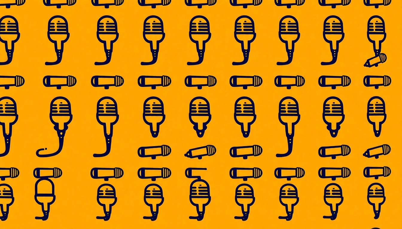 A bold, colorful silkscreen-style illustration featuring a repeated microphone icon in a grid pattern, representing the variety of performances at the Rehoboth Elementary talent show.