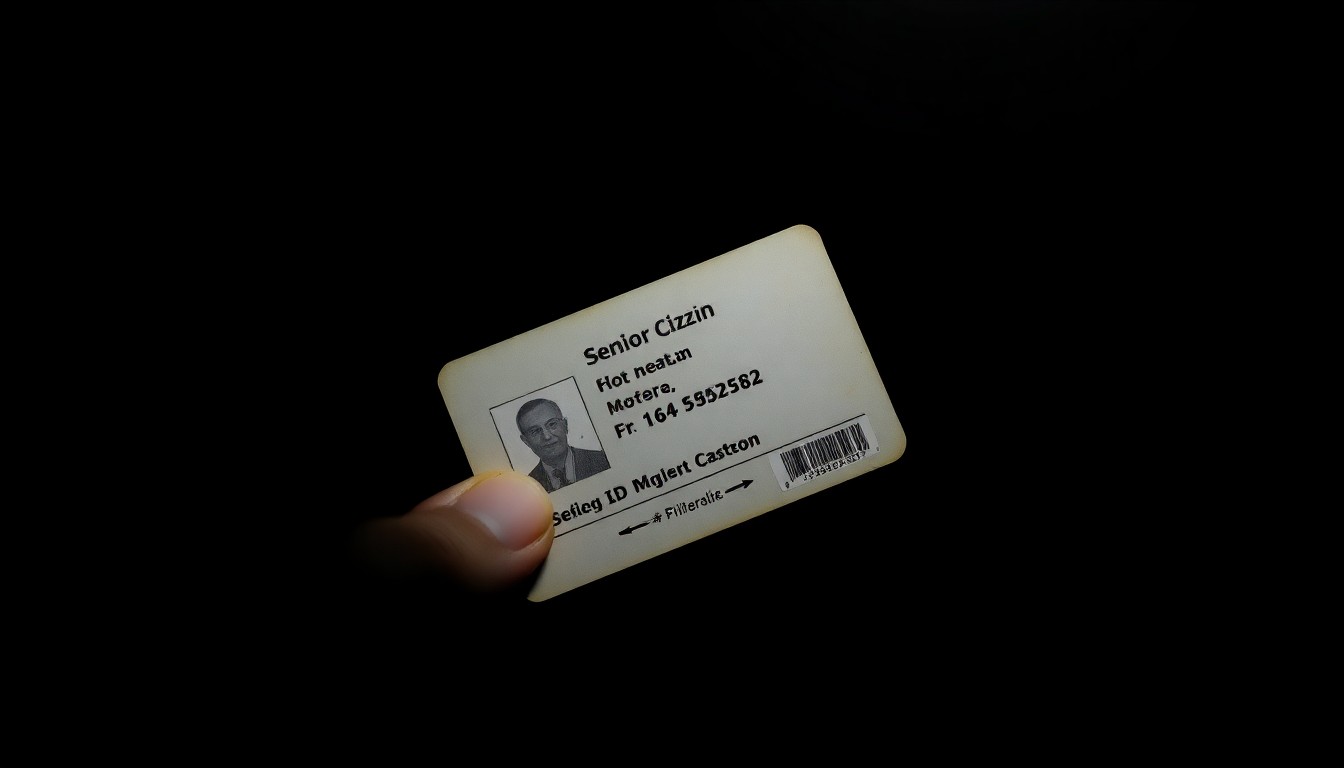 An extreme close-up photograph of a senior citizen's personal item, such as a wallet or keys, against a pitch-black background, lit by a harsh, direct camera flash to create a stark, gritty, investigative aesthetic.