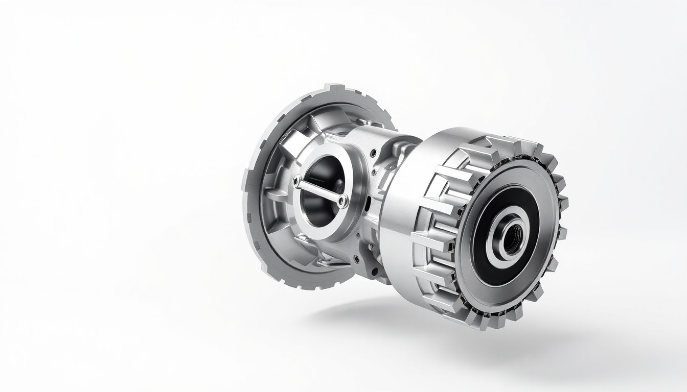 A highly detailed, photorealistic studio photograph of a polished, chrome-plated car gear or transmission component floating on a clean, white background, representing the complex challenges facing the automotive industry as it shifts to electric vehicles.