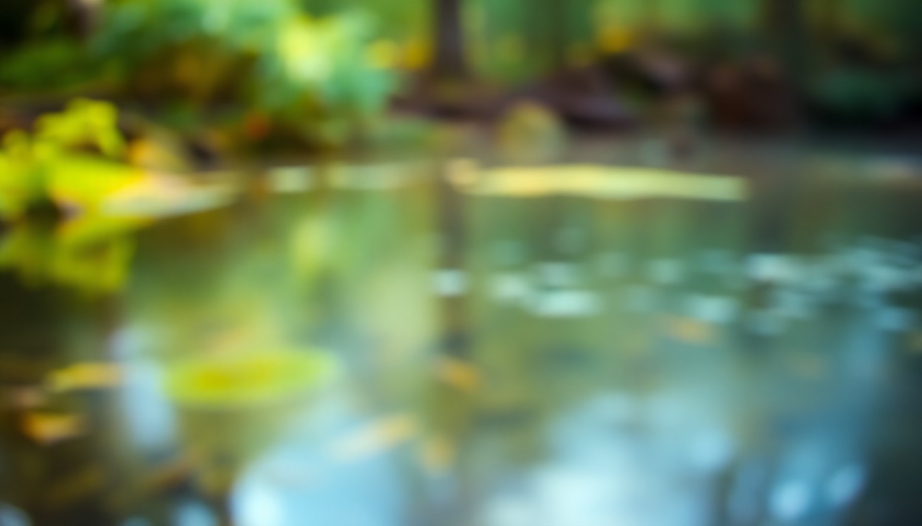 An abstract, impressionistic scene of a serene beaver pond, with soft, blurred brushstrokes of green, blue, and yellow creating a dreamlike, atmospheric quality that evokes the natural beauty of the habitat.