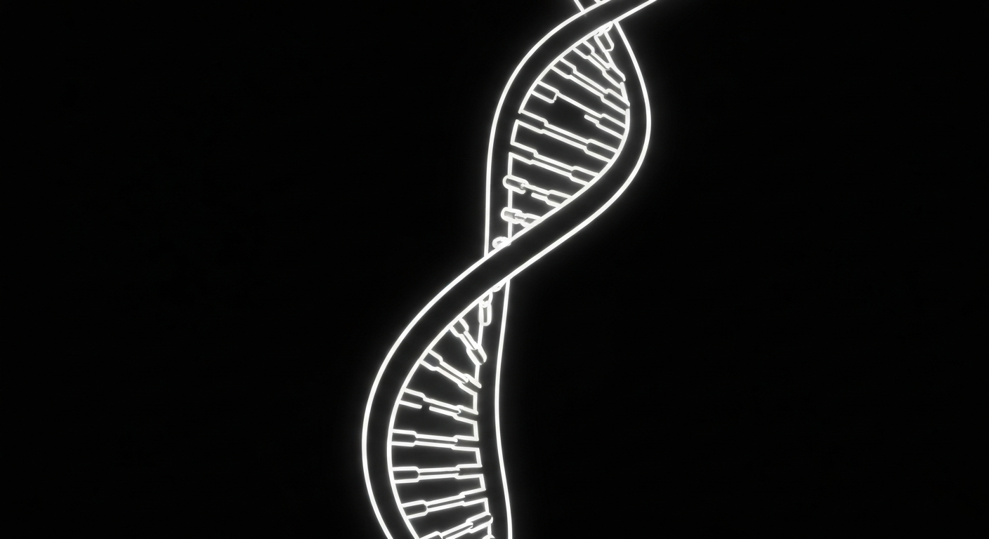 A vibrant, neon-like outline of a DNA helix or molecular structure, conveying the advanced biotech and AI innovations that power Tempus' precision medicine solutions.