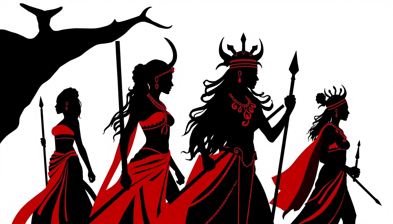 An abstract, minimalist illustration featuring bold, jagged shapes and silhouettes in high-contrast colors, conceptually representing the powerful themes of destiny, magic, and ancestral legacy at the heart of the story.