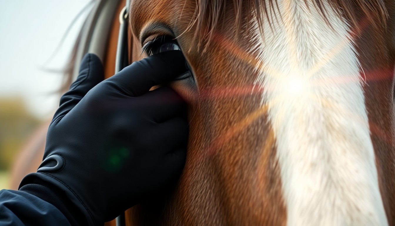 An extreme close-up photograph of a police officer's gloved hand gently stroking the muzzle of a horse, the animal's large eye reflecting the harsh flash of the camera, conceptually illustrating the personal connection between law enforcement and the community through the use of mounted patrols.