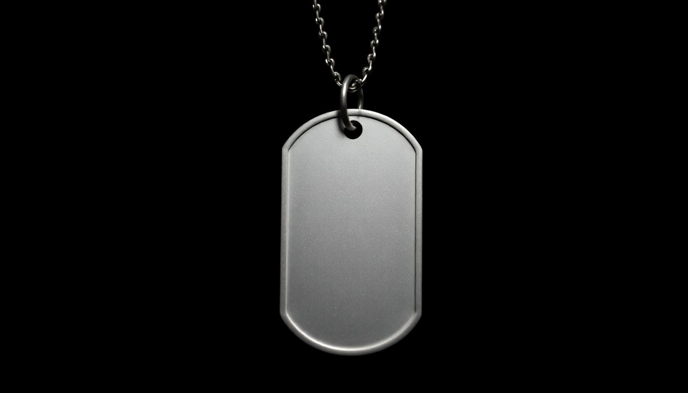 An extreme close-up photograph of a metal military dog tag reflecting a bright flash of light, conceptually representing the sensitive nature of leaked classified information.