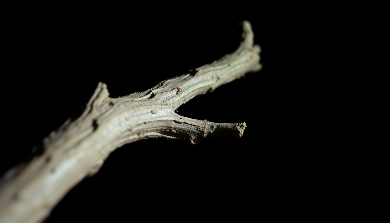 An extreme close-up photograph of a single piece of physical evidence related to the Athena Strand murder case, such as a broken tree branch or a discarded piece of clothing, lit by a harsh, direct camera flash against a pitch-black background, conceptually illustrating the grim details of this tragic crime.