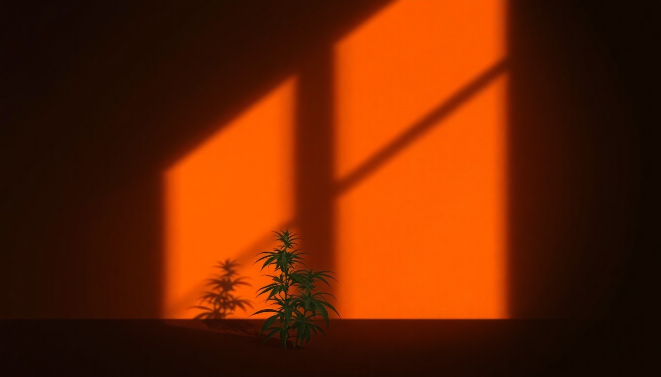A serene, photorealistic painting of a solitary hemp plant or hemp product, such as a bottle or package, bathed in warm, golden sunlight and deep shadows, conveying a sense of nostalgia and the ongoing tensions surrounding the legality of these products.