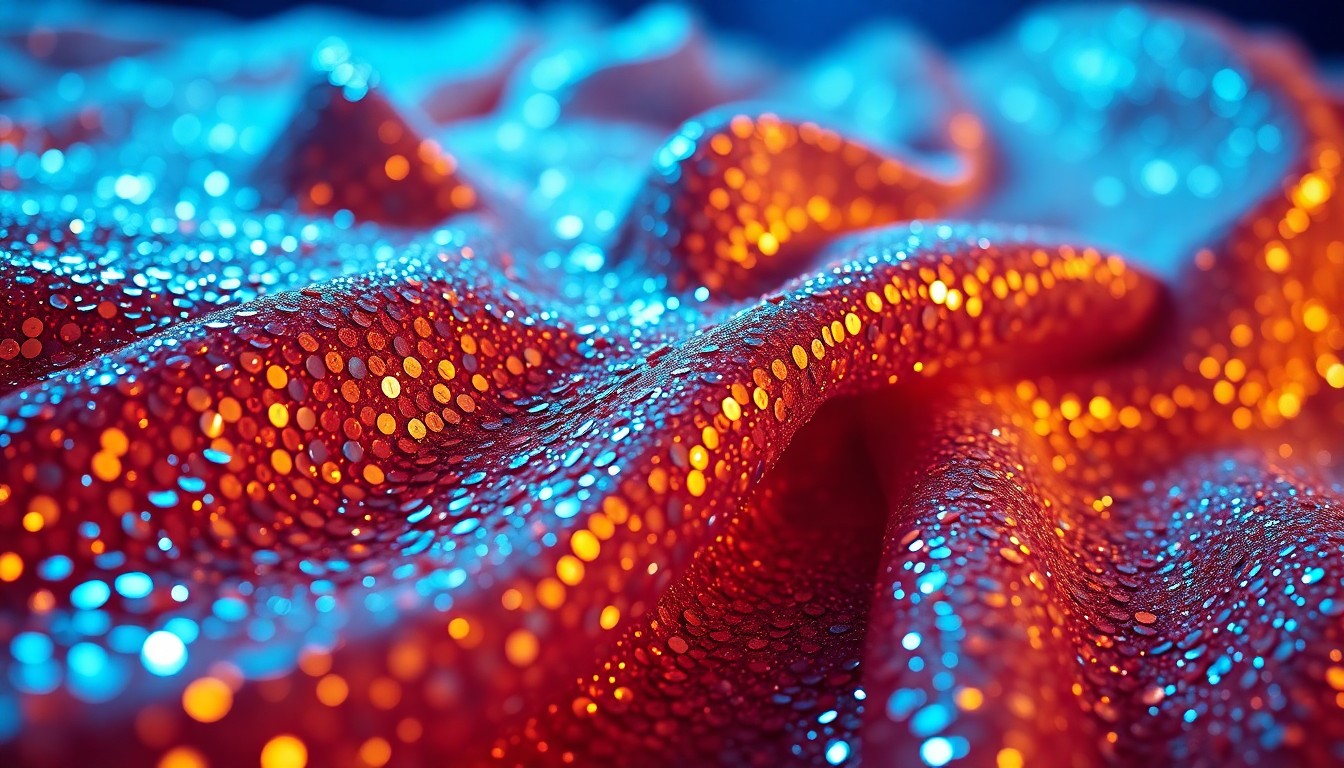 An abstract close-up photograph of luxurious, glittering fabric textures in dramatic studio lighting, conveying the high-fashion glamour and celebrity culture surrounding a major music tour.