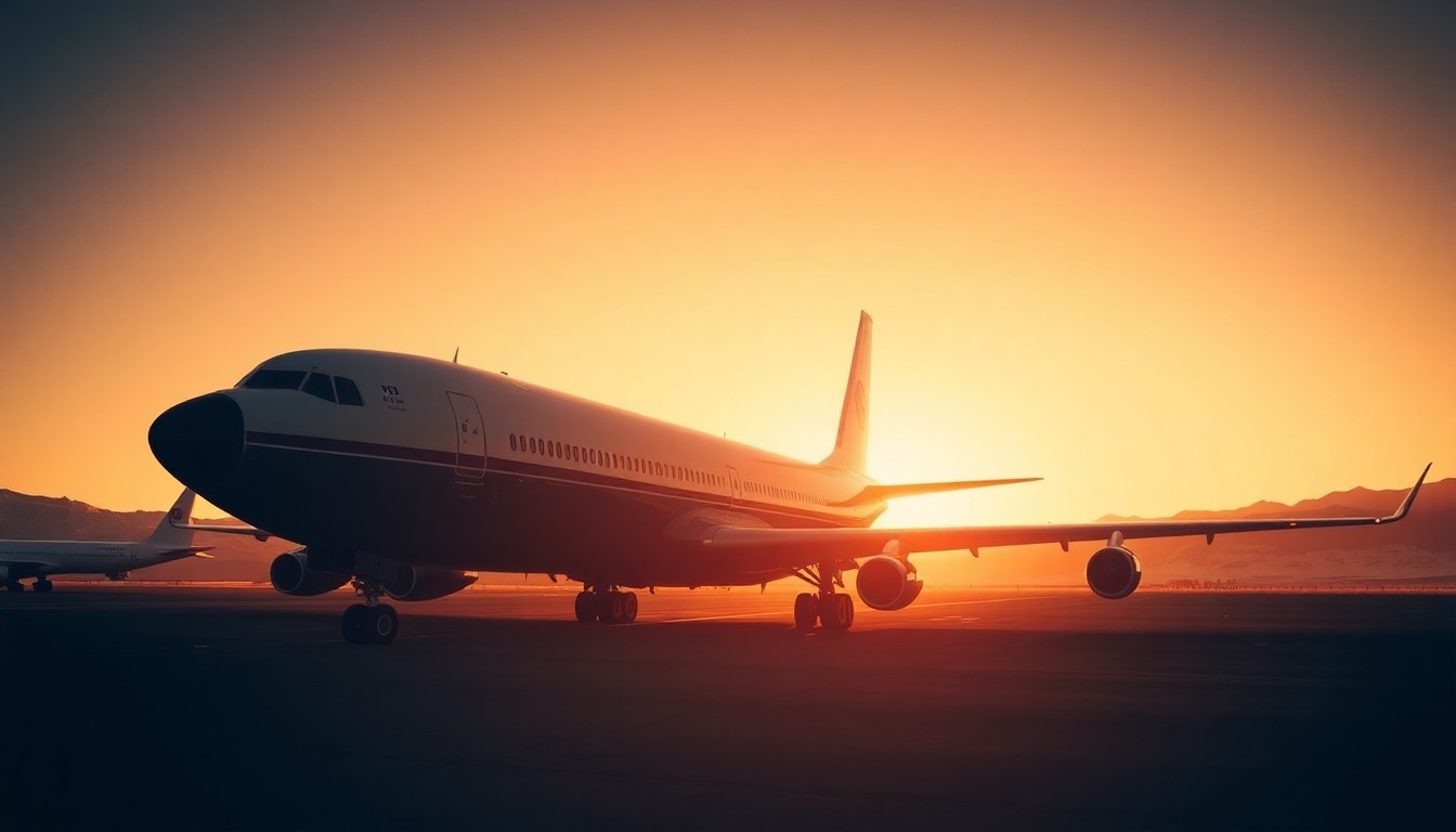 A solitary KC-135 Stratotanker aircraft parked on the tarmac, its sensors and fuselage reflected in the warm, diagonal sunlight, conceptually illustrating the military's expansion in Alaska.