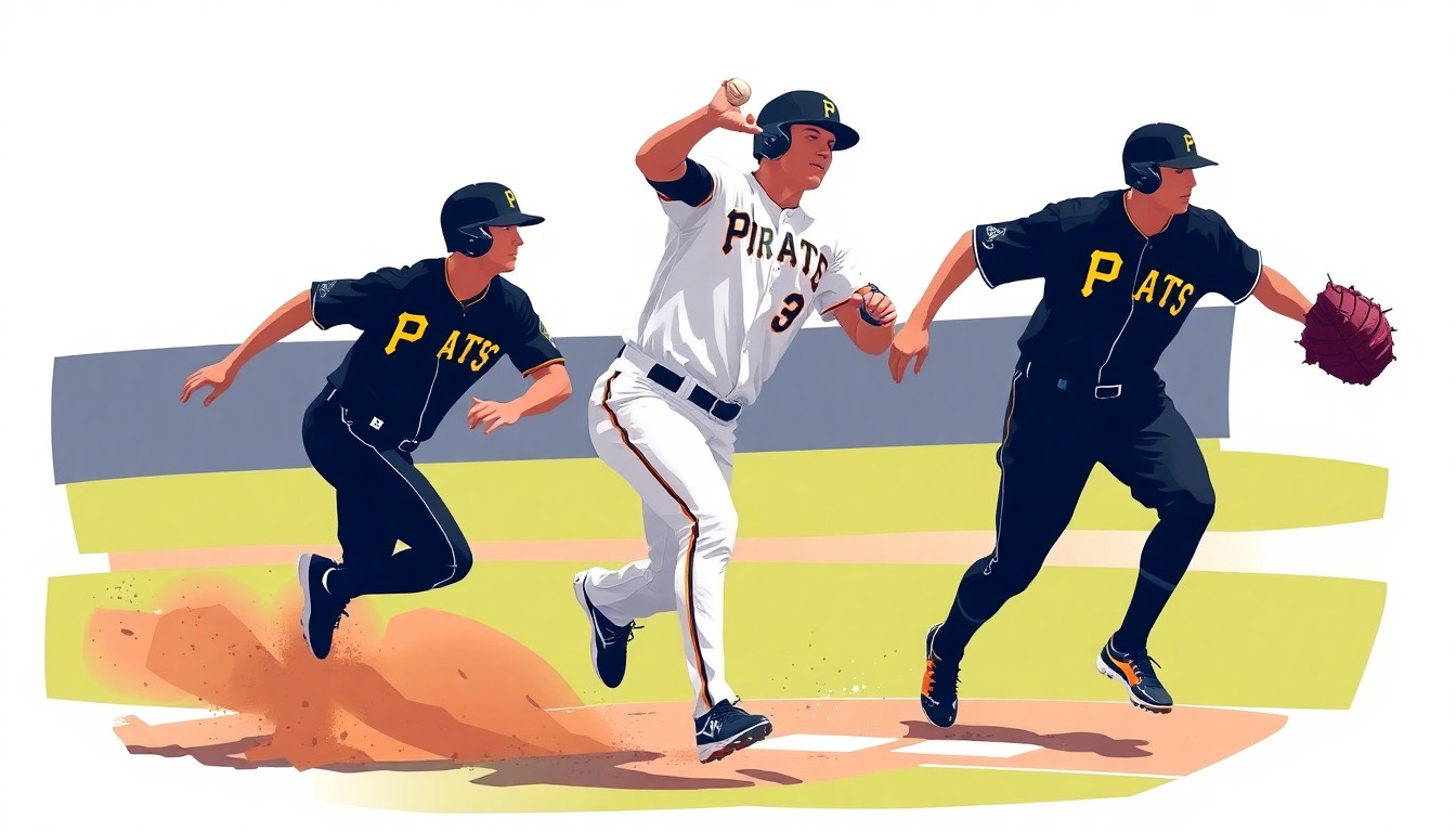 A fractured, multi-perspective painting depicting a baseball player's dynamic movements, with sharp, overlapping geometric planes representing the Pirates' commitment to their young prospect.