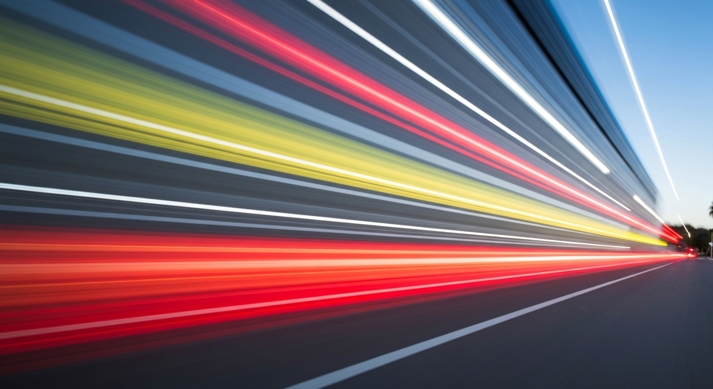 An abstract, blurred image in vibrant colors representing the motion and speed of electric vehicles charging at the new Rove station in Costa Mesa.
