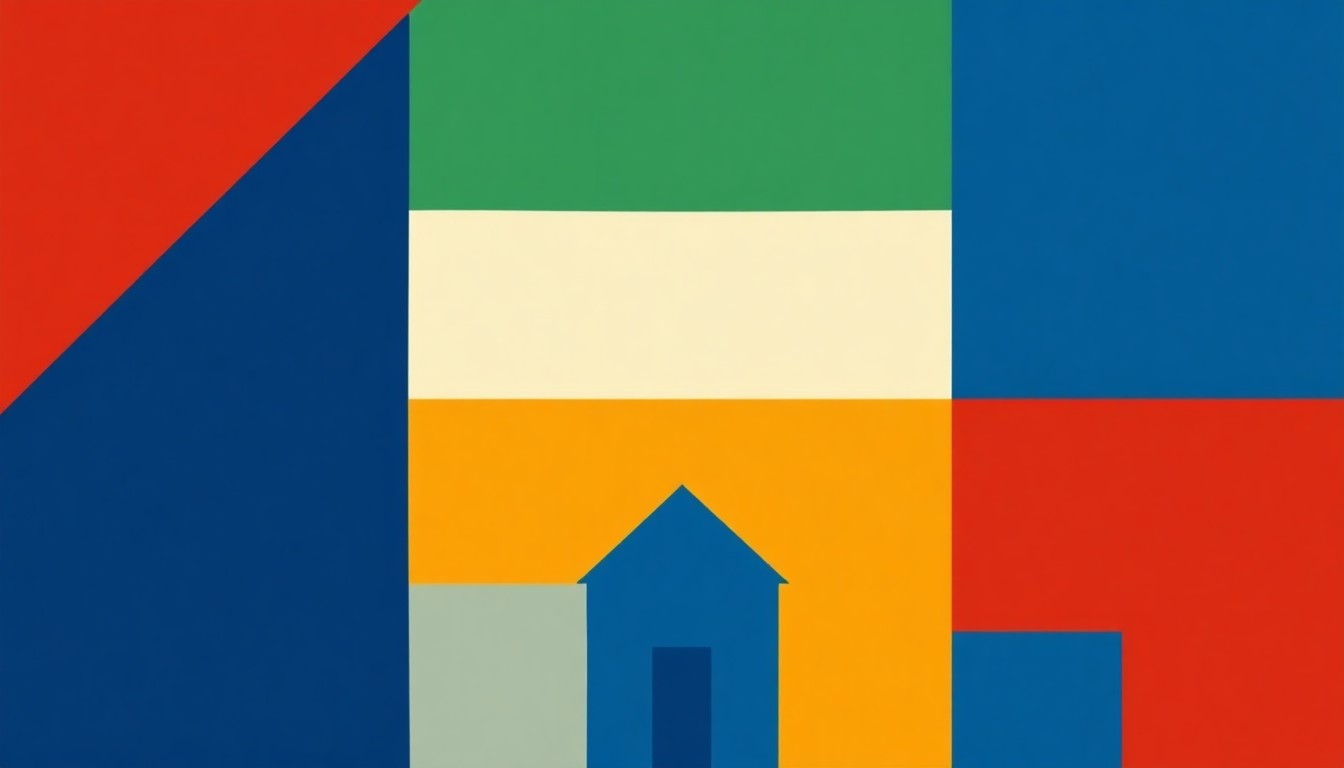 A minimalist composition of overlapping triangles and rectangles in shades of blue, green, and yellow, representing the abstract concepts of taxation, economic policy, and regional economic trends.
