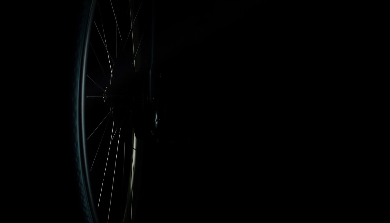 An extreme close-up photograph of a bicycle tire and pedal, lit by a harsh, direct camera flash against a pitch-black background, conveying a stark, gritty, investigative aesthetic about a crackdown on illegal bike takeovers.