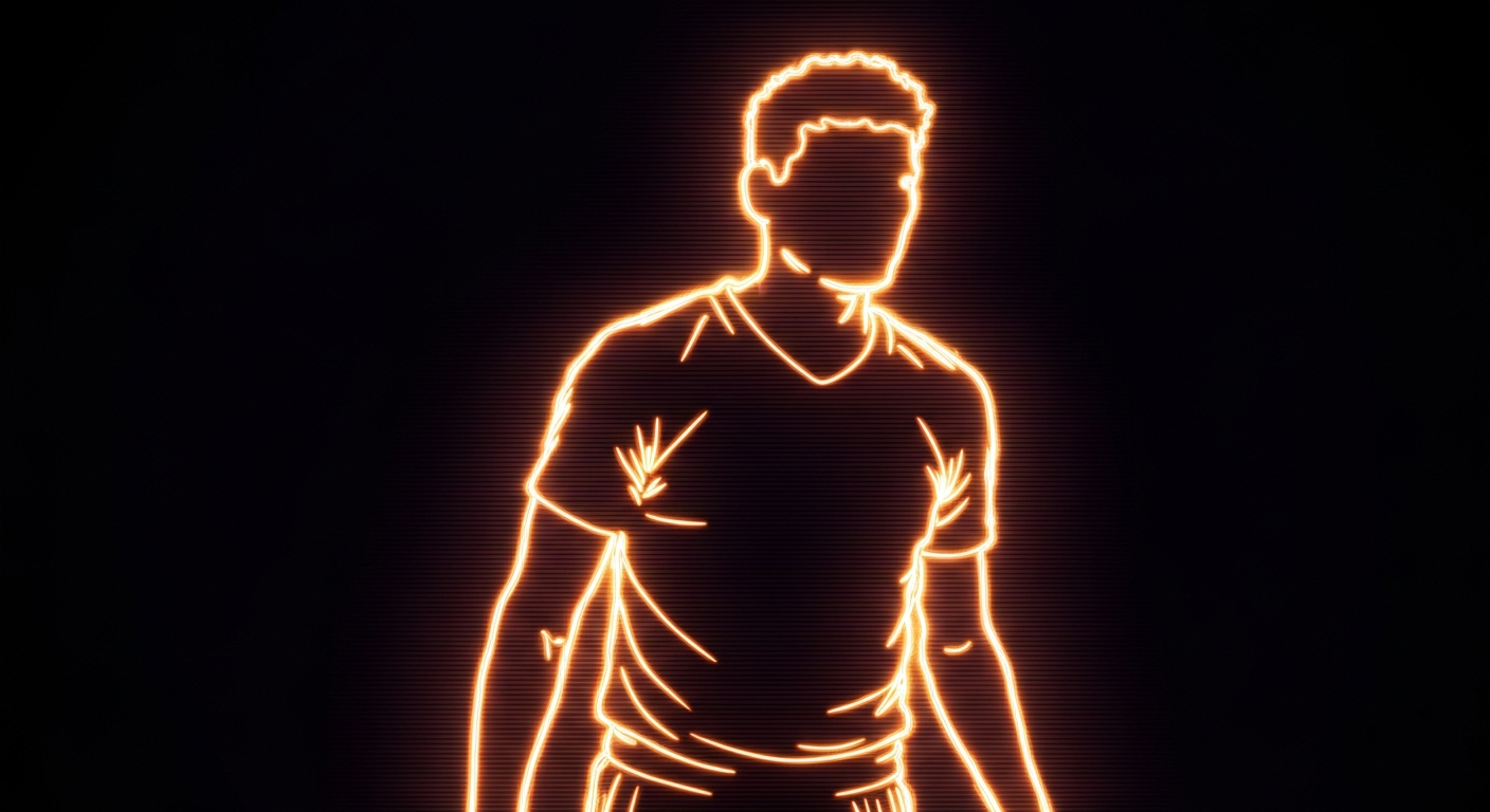 A minimalist, glowing neon outline of a student-athlete's silhouette against a dark background, conveying the active energy and urgency of the issue of youth vaping.