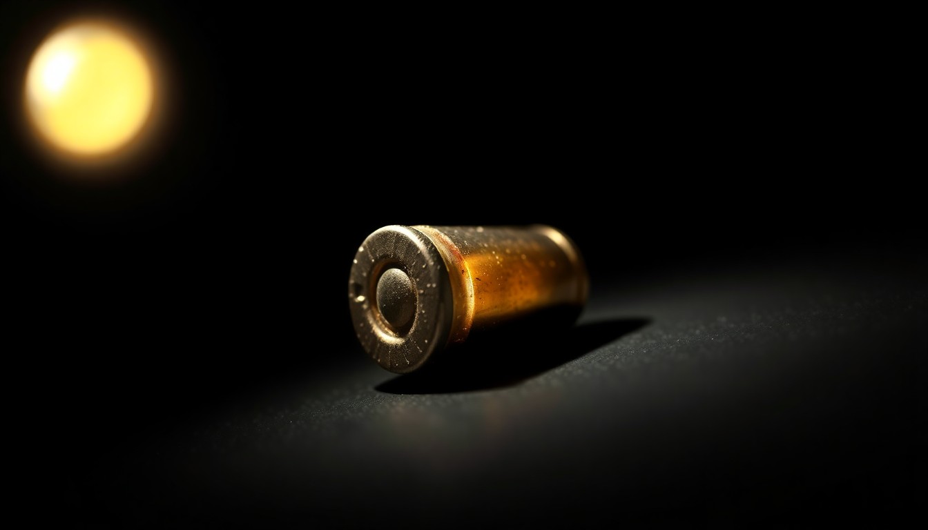 An extreme close-up photograph of a small, metallic object against a pitch-black background, conceptually representing physical evidence from the ICE shooting and the need for a thorough investigation.