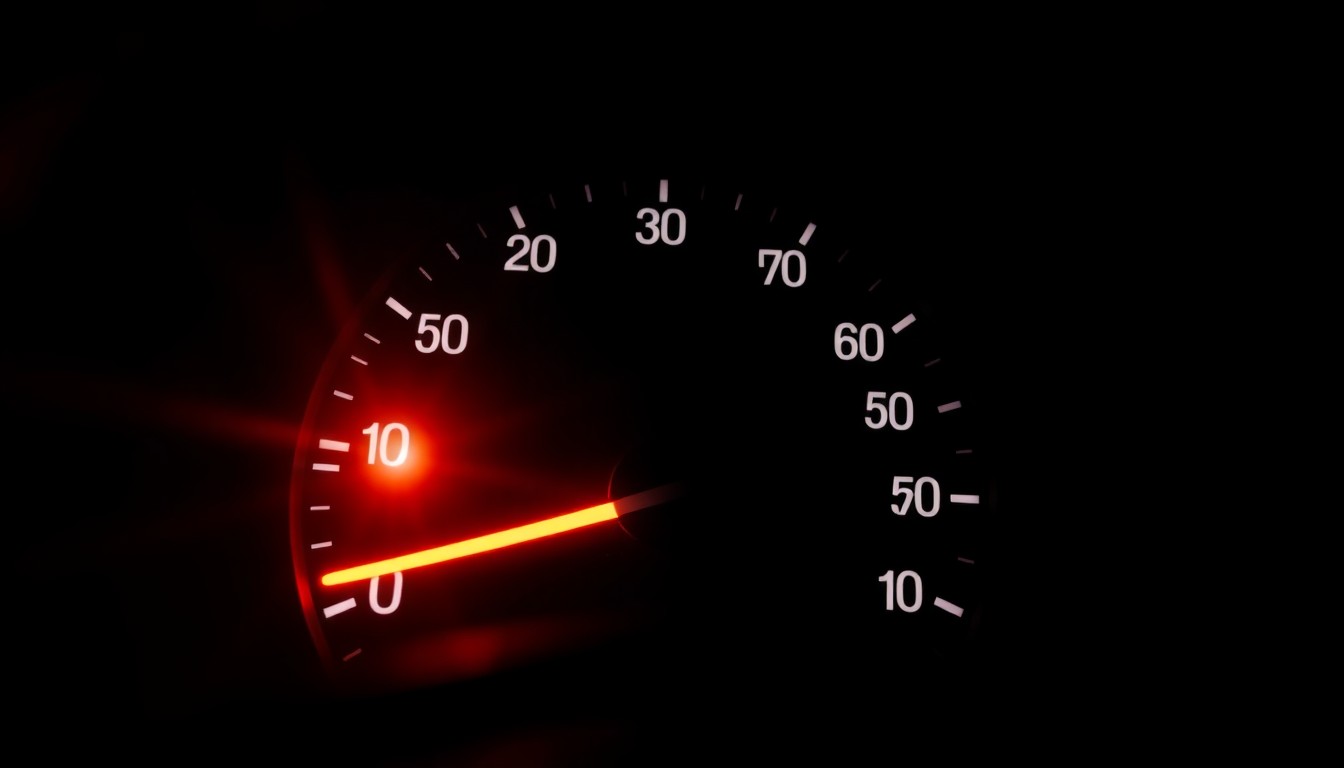 An extreme close-up photograph of a car speedometer needle pointing past 105 mph, creating a stark, gritty, investigative aesthetic that conceptually illustrates the dangers of excessive speeding.