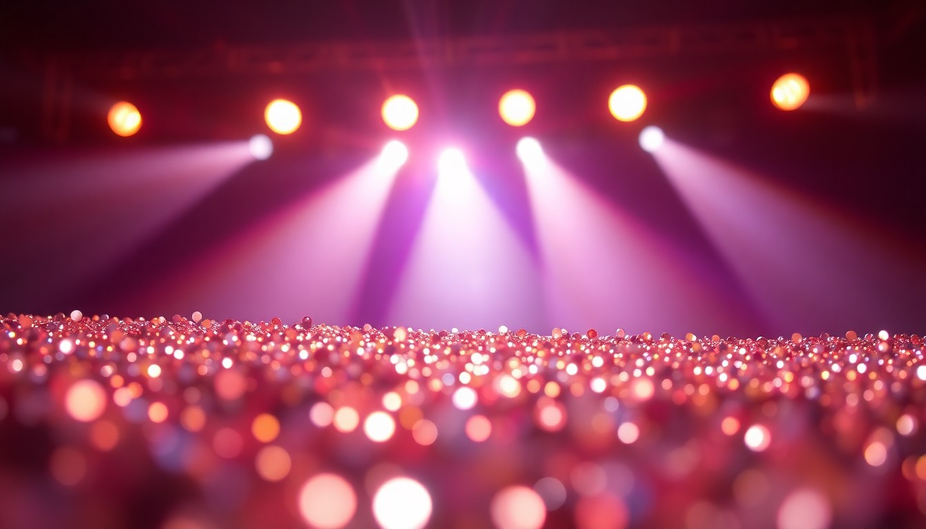 An abstract close-up image of shimmering, high-contrast sequins, capturing the glitz and glamour of a country music performance.