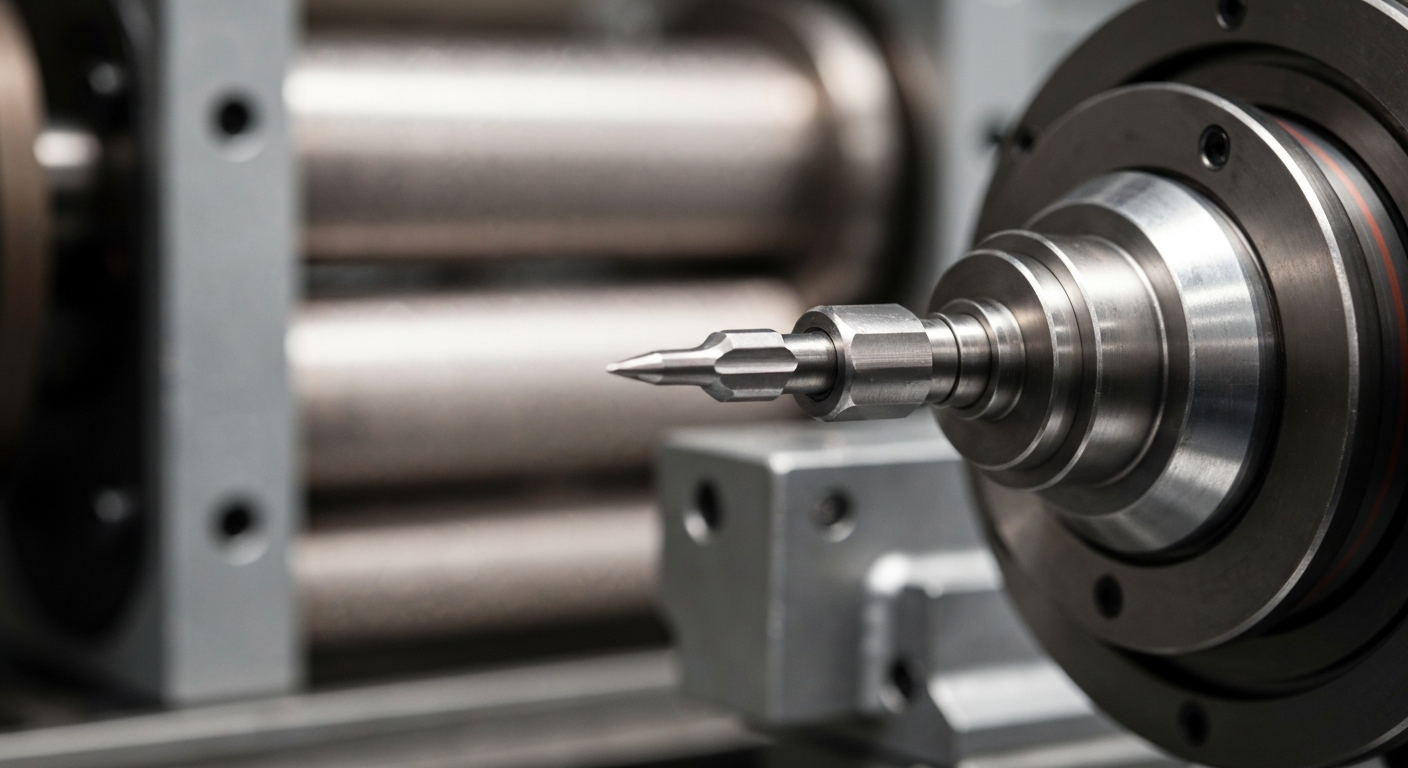 An extreme close-up photograph of gears, levers, and other precision manufacturing equipment, conveying the industrial might and technical complexity of the financial sector without using any text or symbols.