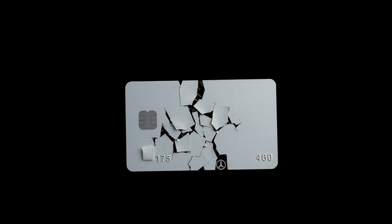 An extreme close-up photograph of a shredded credit card reflecting a harsh, direct camera flash, conceptually representing the financial damage from a personal assistant's theft.