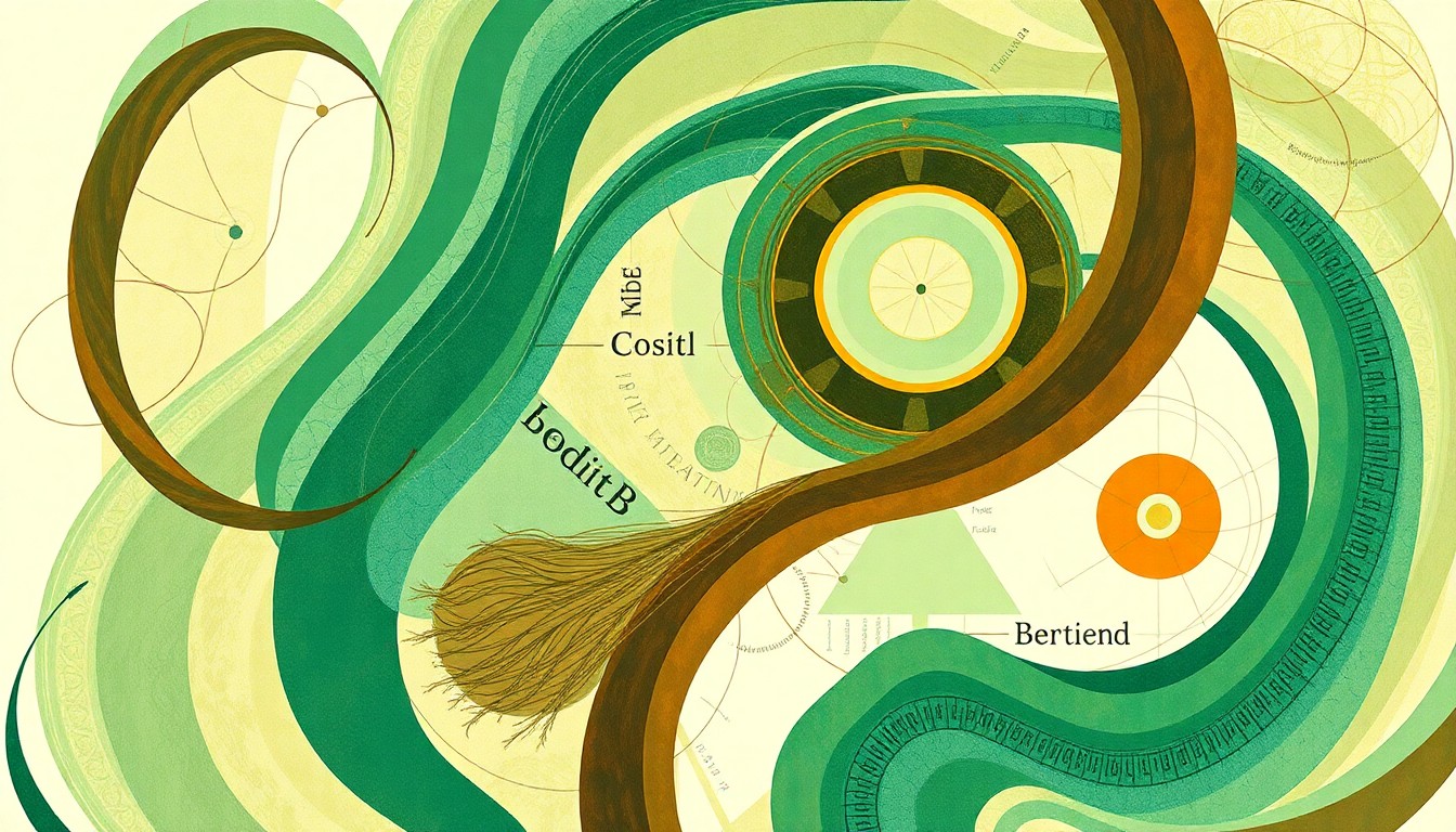 A highly abstract, geometric painting in muted earth tones depicting the intricate neural networks and biological structures of the human brain, conveying the complex interconnectivity of the organ that is essential for scientific study.