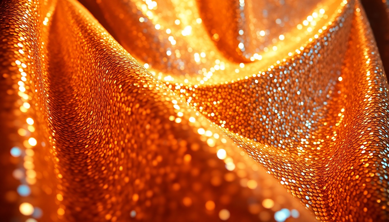 An extreme close-up photograph of a shimmering, sequined fabric in dramatic high-contrast studio lighting, evoking the glamour and nostalgia of 1990s television.
