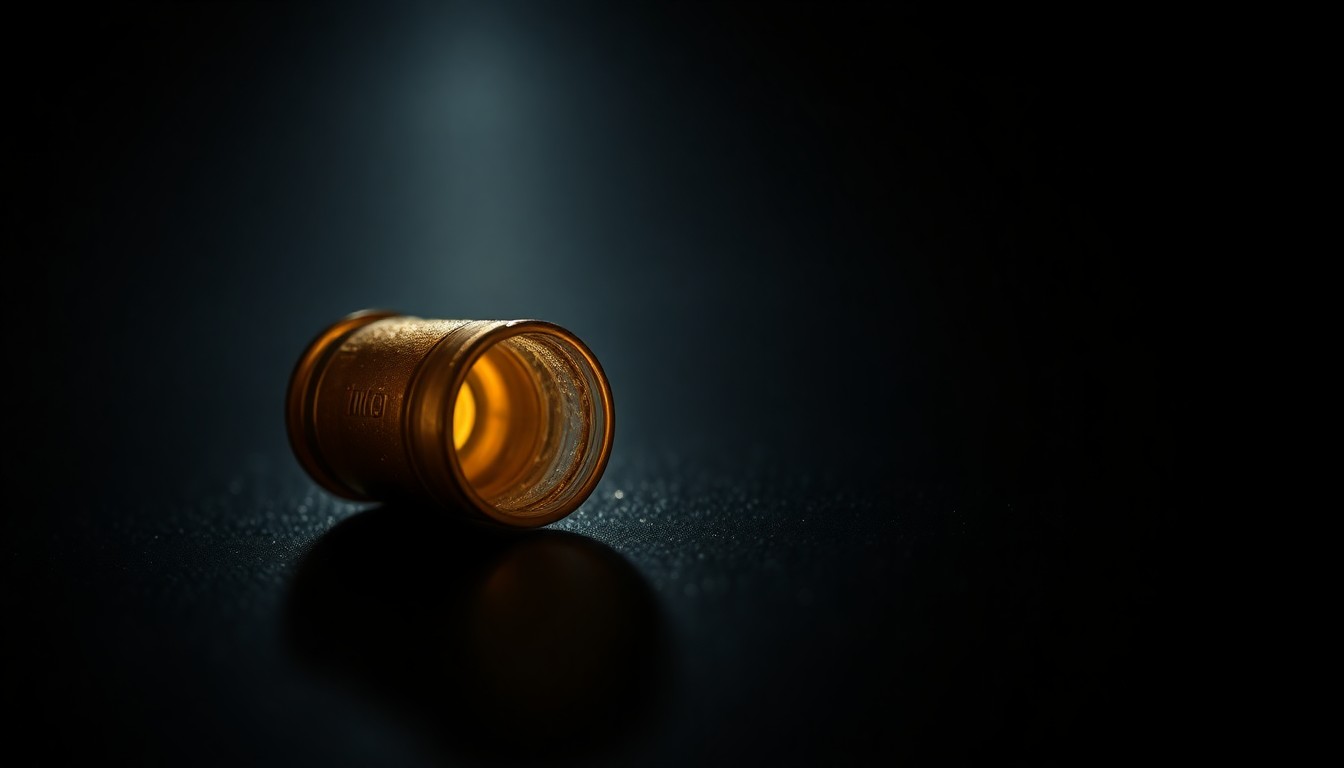 An extreme close-up photograph of a spent shell casing on a dark surface, lit by a harsh, direct camera flash, conceptually representing the gun violence crisis in Hartford.