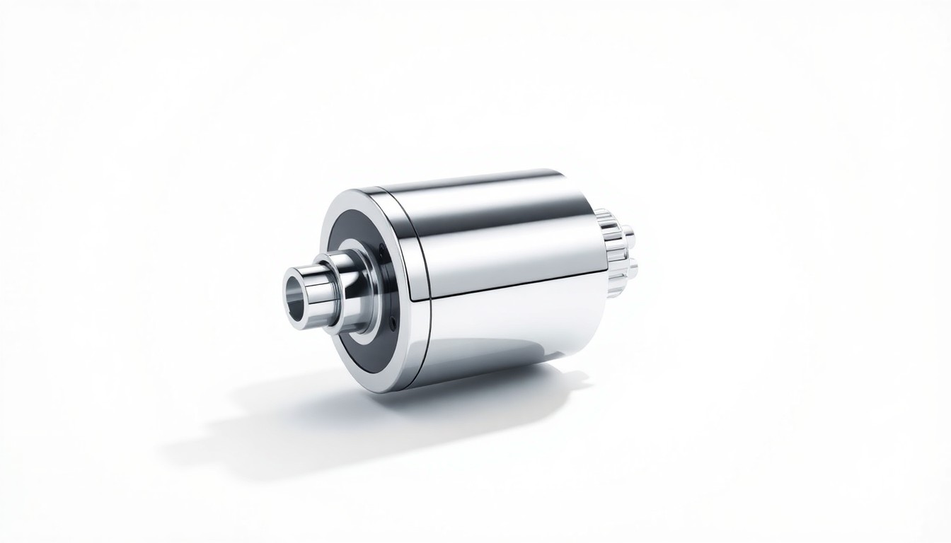 A highly reflective, chrome medical device component or dialysis equipment part floating on a clean, white background, dramatically lit to showcase the engineering and innovation behind Outset Medical's dialysis technology.