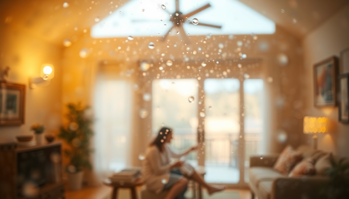 An abstract, impressionistic scene of soft, blurred light and color, conveying the cozy, family-friendly atmosphere of a home interior.