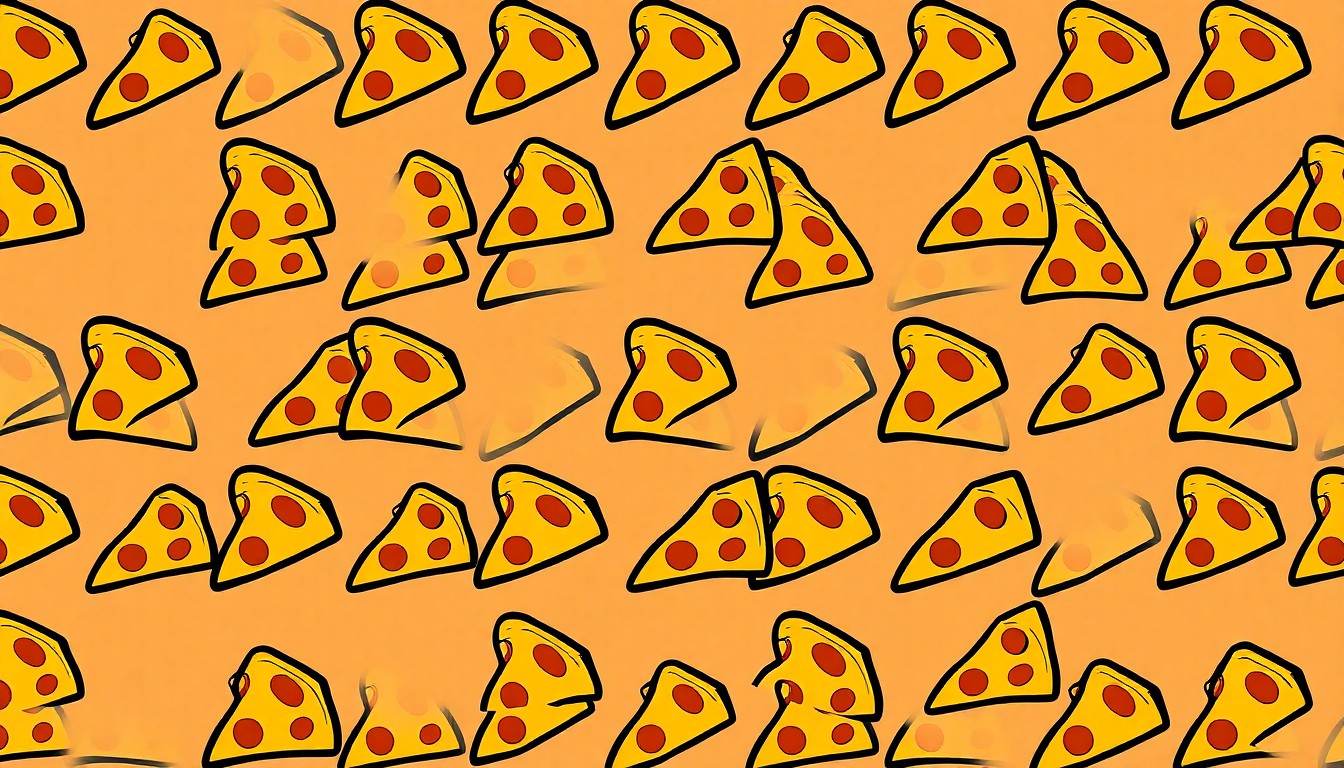 A high-contrast, silkscreen-style illustration of a single pizza slice repeated in a grid, rendered in a bold, neon color palette that captures the lively, community-focused spirit of the new Acre Pizza location.