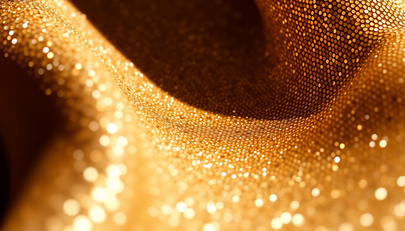 An extreme close-up photograph of shimmering, glittering sequins in high-contrast studio lighting, conceptually representing the glamour and luxury of the Osbourne family's former home.