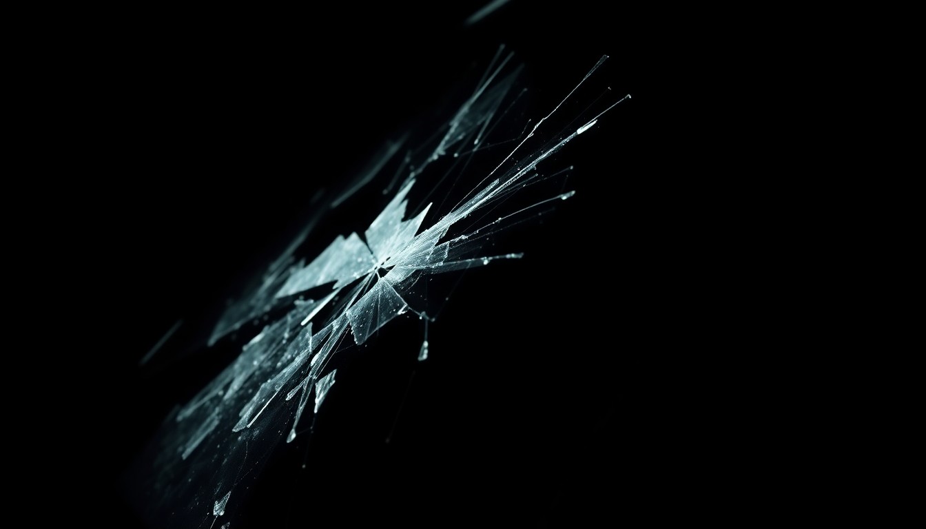 An extreme close-up photograph of a shattered car window or damaged vehicle sensor, capturing the stark, gritty aftermath of a confrontation between immigration enforcement and a civilian.
