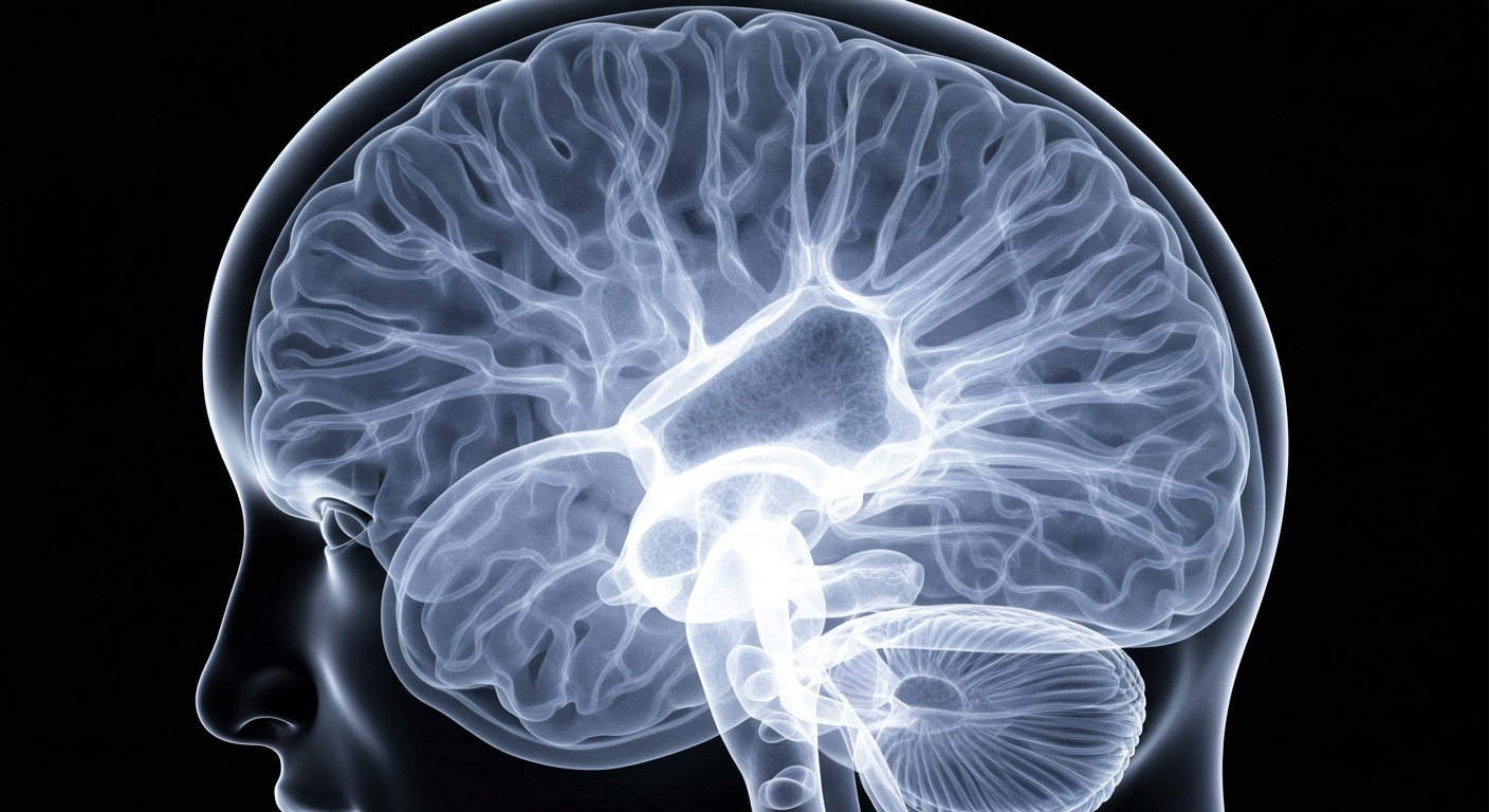 An extreme close-up X-ray image revealing the intricate structure of the human brain, conceptually representing the complex and delicate nature of addiction recovery.