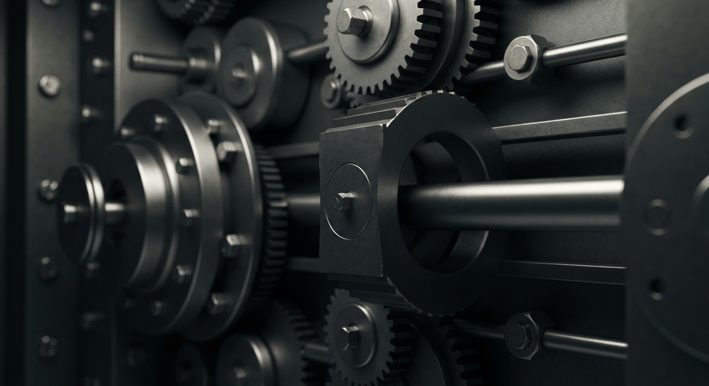 A highly detailed, cinematic close-up view of the inner workings of a bank vault, including gears, locks, and heavy metal components, conveying a sense of the tangible security and stability that underpins the regional financial system.