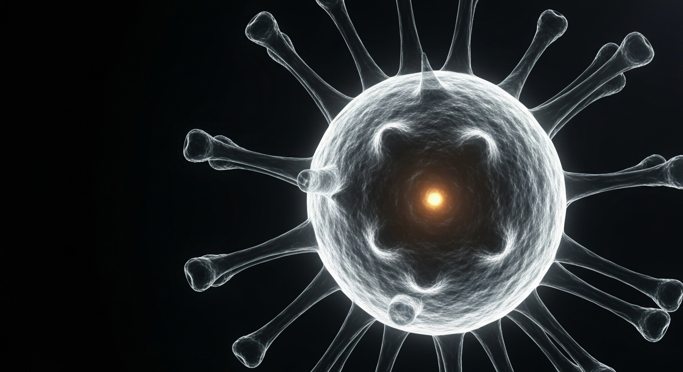A ghostly, translucent X-ray image showing the intricate internal structure of a measles virus particle, conveying the clinical and scientific nature of the outbreak.