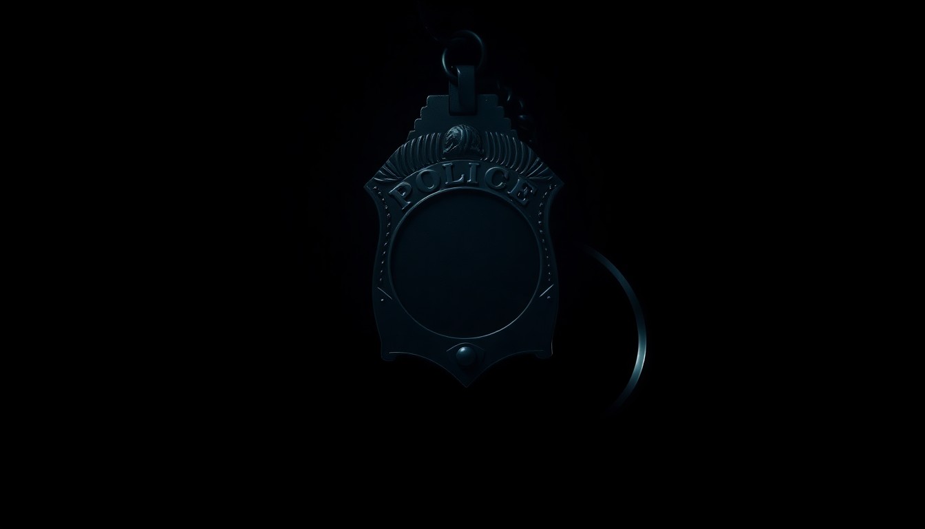 An extreme close-up photograph of a police badge or handcuffs lit by a harsh, direct camera flash against a pitch-black background, creating a stark, gritty, investigative aesthetic that conceptually represents the allegations of misconduct within the Salem Police Department.