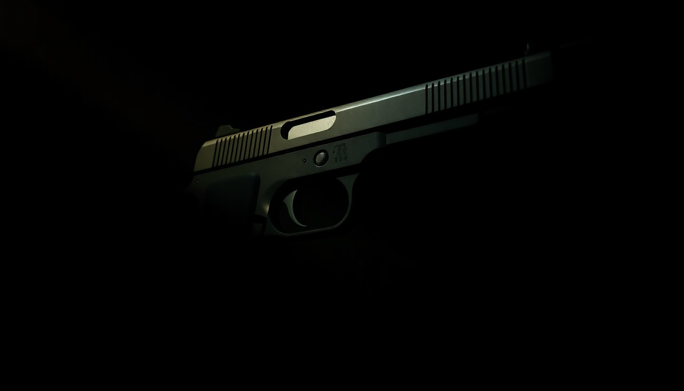 An extreme close-up photograph of a firearm or other physical evidence related to the robberies, lit by a harsh, direct camera flash against a pitch-black background, creating a stark, gritty, investigative aesthetic.