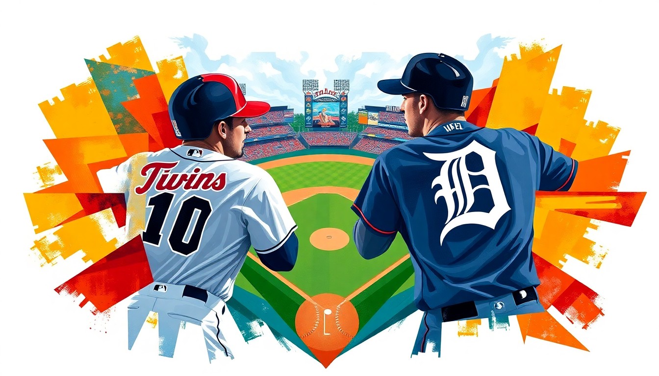 A cubist, geometric painting depicting a baseball game in progress, with sharp, overlapping planes of bright team colors representing the action on the field.