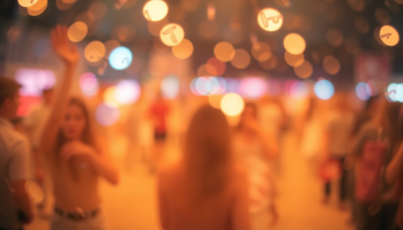 An abstract, impressionistic scene of blurred, colorful shapes and soft lighting, conveying the vibrant atmosphere of a beauty industry event.