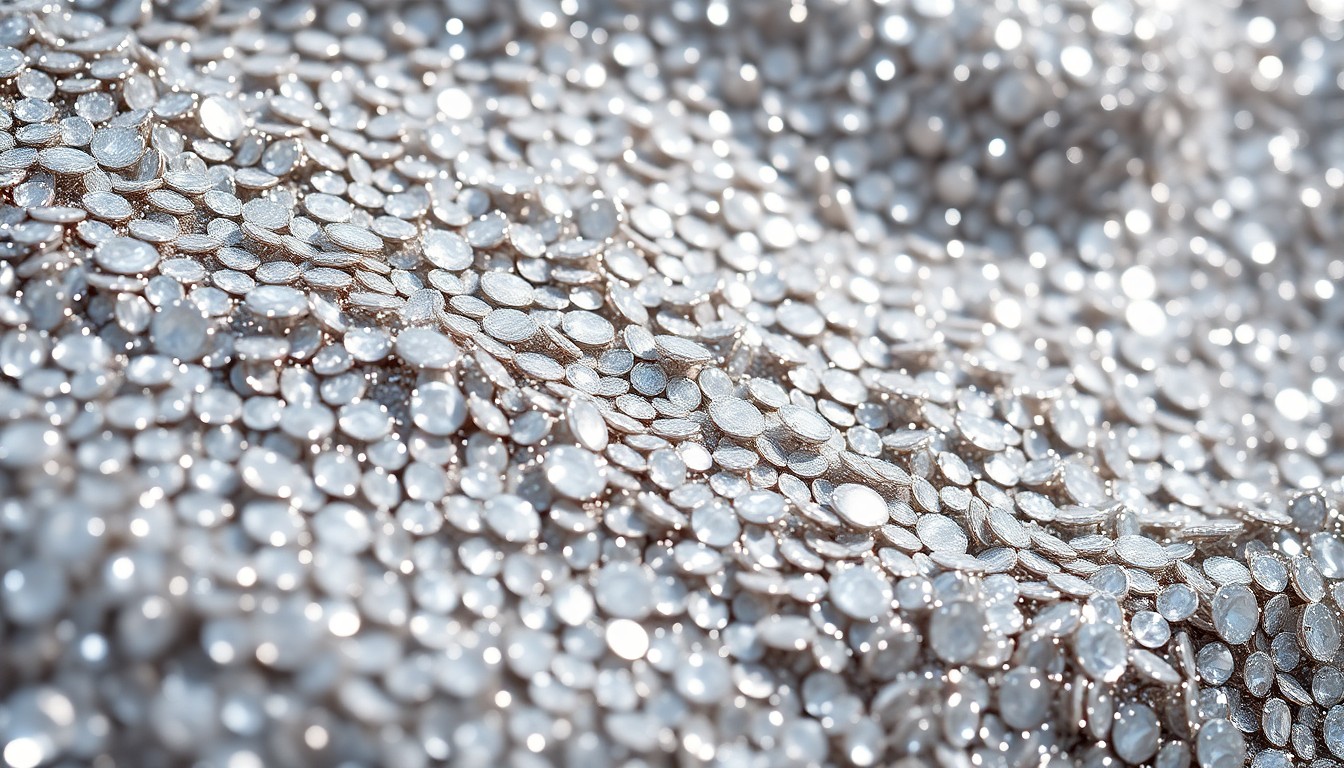 An extreme close-up of shimmering silver sequins and sparkling gemstones, capturing the luxurious textures of high-fashion celebrity style in dramatic studio lighting.