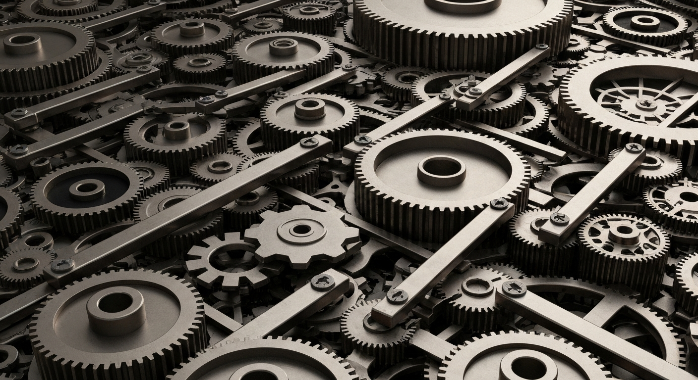 A highly detailed, cinematic close-up of the intricate mechanical components of a complex financial system, conveying the secure and robust nature of Morgan Stanley's new Bitcoin investment vehicle.