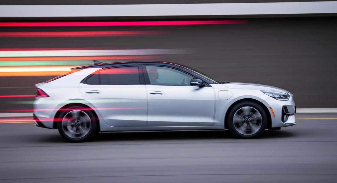 A blurred, abstract image of a Kia electric vehicle in motion, with streaks of vibrant colors conveying a sense of speed and modern engineering.