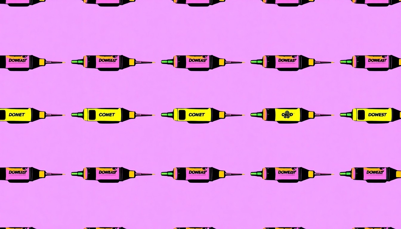 A brightly colored, high-contrast silkscreen print of a single, iconic Down-East Trolling Fishing Rod Holder repeated in a tight grid pattern, conceptually representing the product's status as a regional design classic.