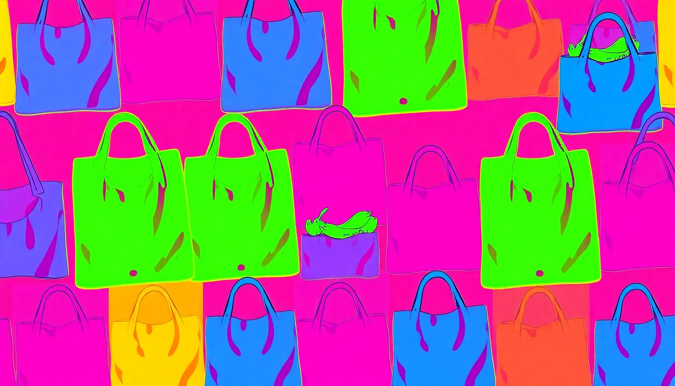 A highly stylized, abstract grid of brightly colored, silkscreen-like images of organic produce items, conceptually representing the vibrant community celebration of a local natural food cooperative's anniversary.