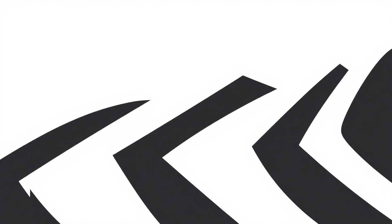 An abstract, minimalist illustration featuring bold, jagged black silhouettes against a stark white background, conceptually representing the idea of a movie theater marquee or film reels.