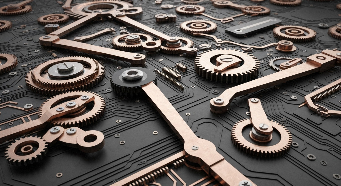 An extreme close-up of a series of interconnected mechanical and electronic components, representing the intricate financial systems and processes that drive institutional investment in the biopharmaceutical sector.