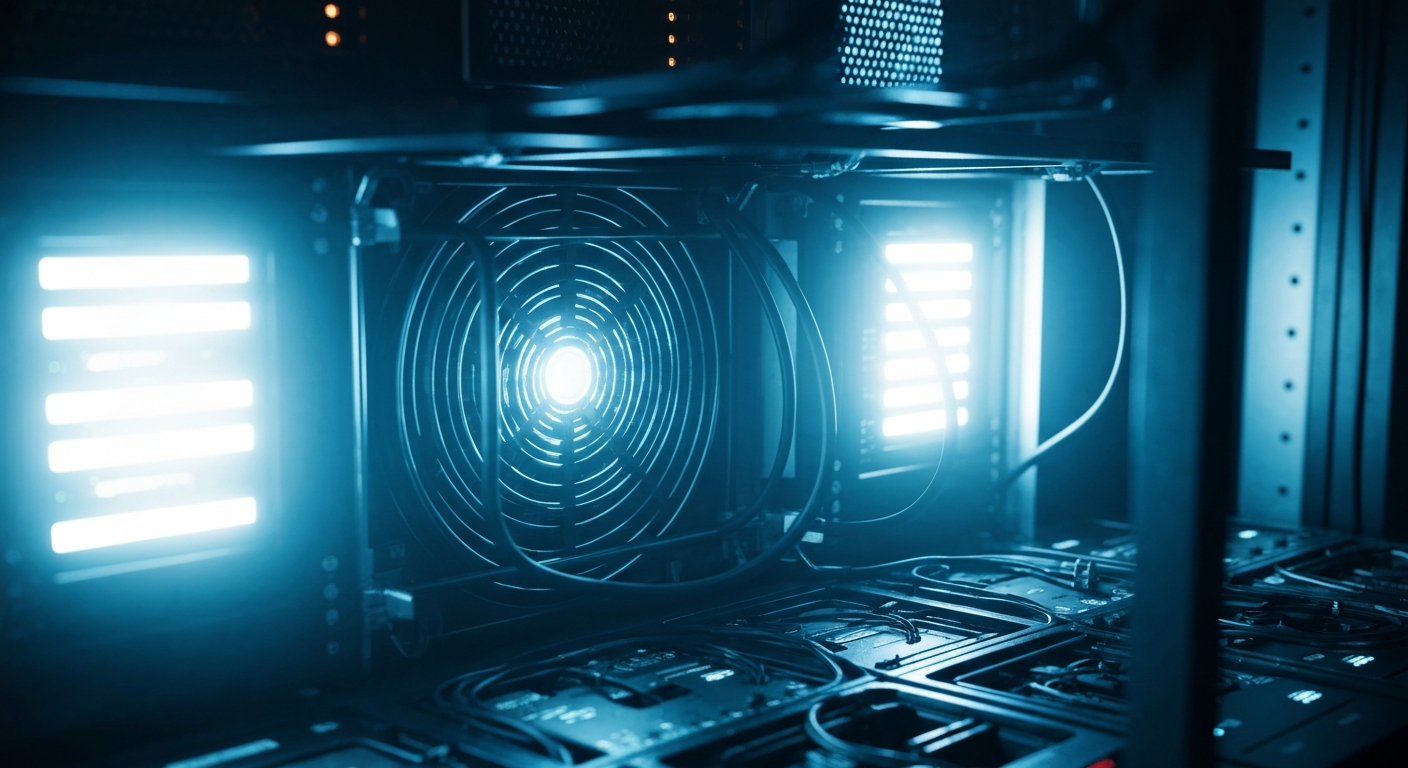 An extreme close-up of the complex inner workings of a high-performance financial data server, conveying the idea of institutional investment in technology and data infrastructure.