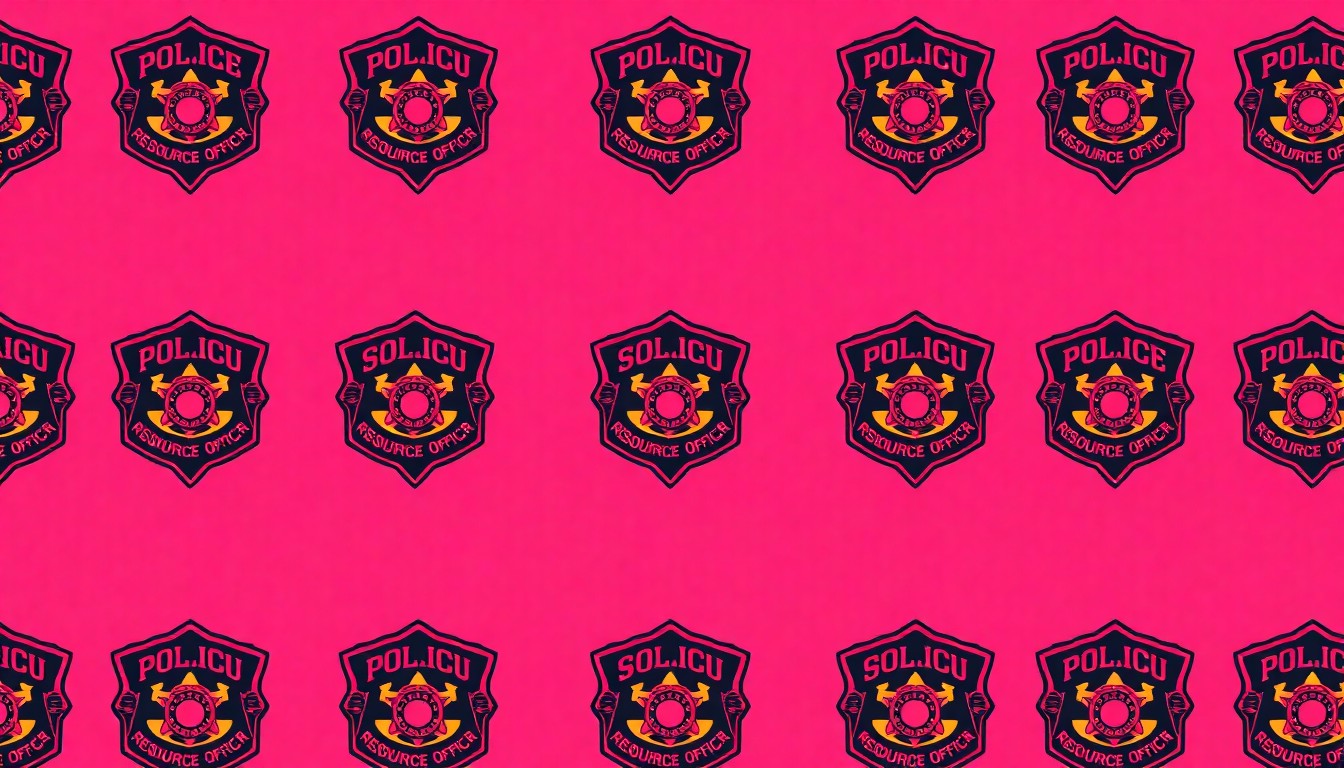 A highly stylized, abstract grid of brightly colored school resource officer badges, conveying the concept of limited security staffing spread thin across multiple campuses.