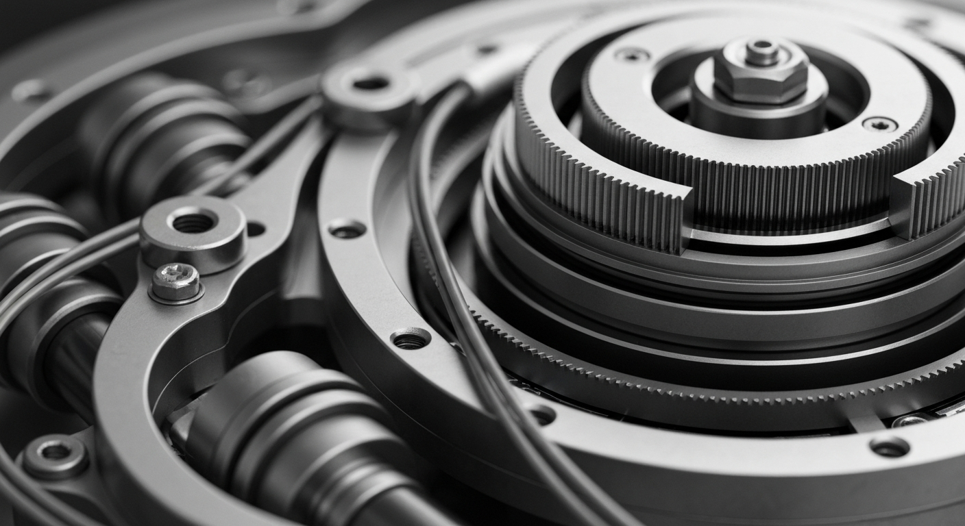 A high-contrast black and white macro photograph of the complex internal components of a medical device, conveying the precision engineering and technical sophistication of AngioDynamics' product line.