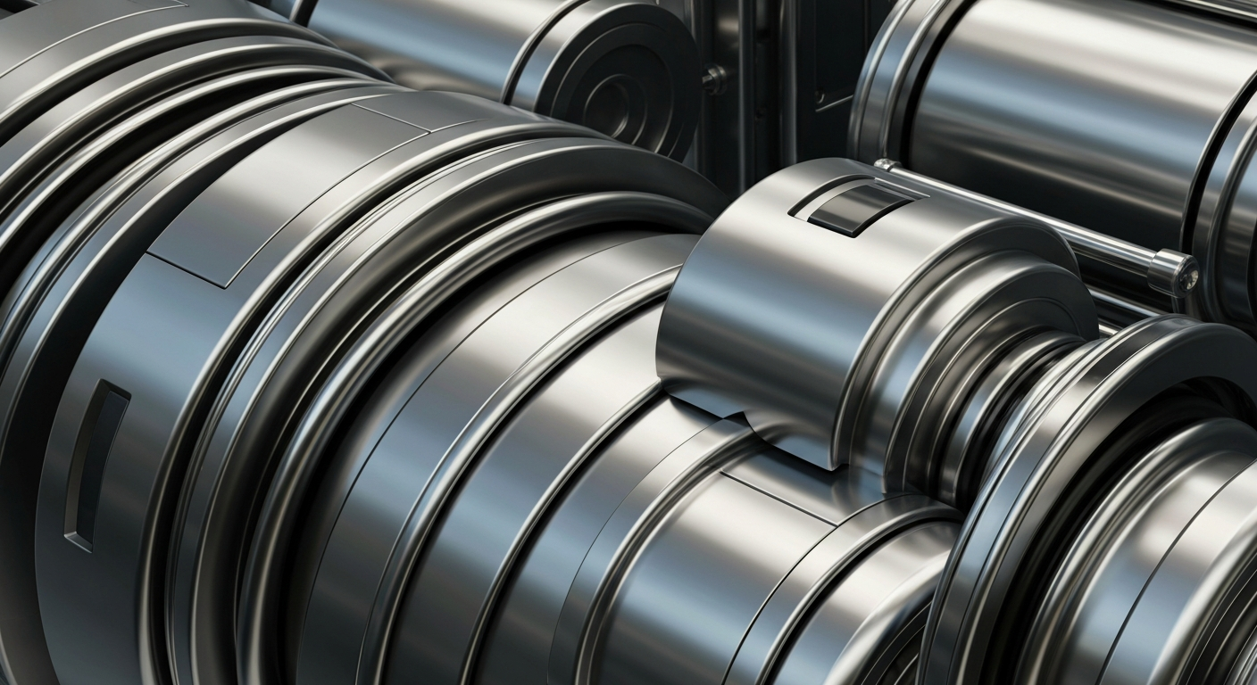 A cinematic close-up of gleaming, intricate banking machinery and equipment, conveying a sense of institutional financial security and stability.